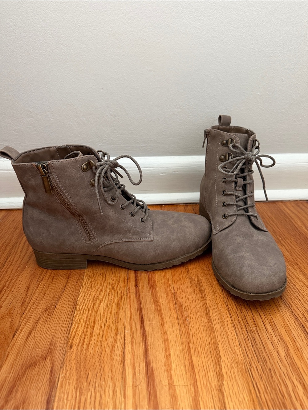 Market & Spruce Taupe Lace-Up Ankle Boots